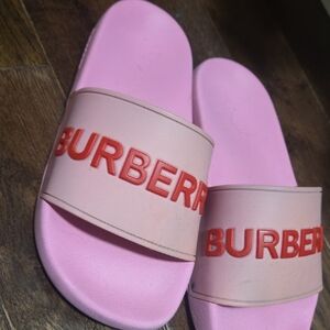 Burberry Light Pink Slides with Red Logo